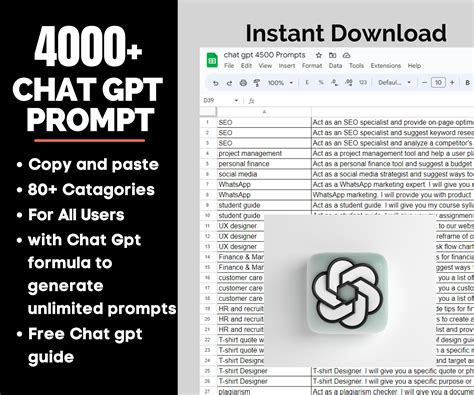 Chat GPT 4000 Prompt Guide, Chatgpt Cheats, Chat Gpt Guide Book ,etsy, Chat Gpt Google Sheets ...