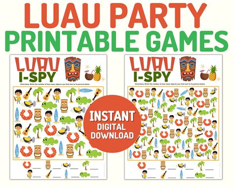 Luau Party Game Bundle Birthday Games Family Game Night Office Party Printable Games Instant ...