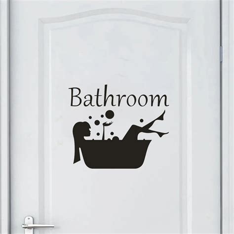 Bathing Girl Bathroom Art Decal Bath Time Vinyl Door Sticker for Home Wall Decoration Black ...