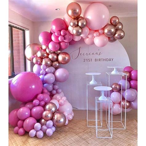 Hot Pink Balloon Garland Arch Kit, 140Pcs Pink Rose Gold Chrome ...