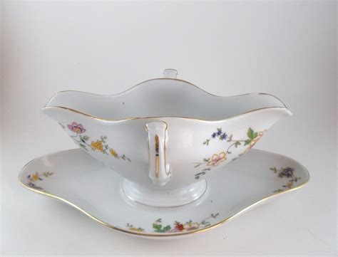 Antique 1910s Gravy Boat with Underplate Vintage Porcelain Collectible Easter Thanksgiving ...