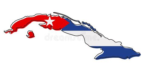 Stylized Outline Map of Cuba with National Flag Icon. Flag Color Map of Cuba Vector Illustration ...