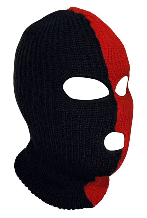 Ski Mask Red and Black colors 3 holes Half Red Half Black | Etsy