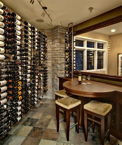 Wine cellar with compact seating area that comes in handy for a quick tasting