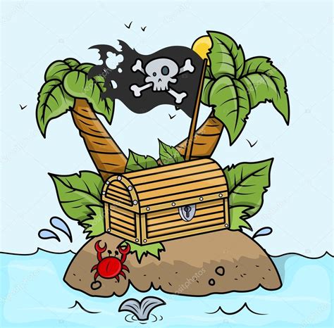 Treasure Island in Sea - Vector Cartoon Illustration — Stock Vector ...