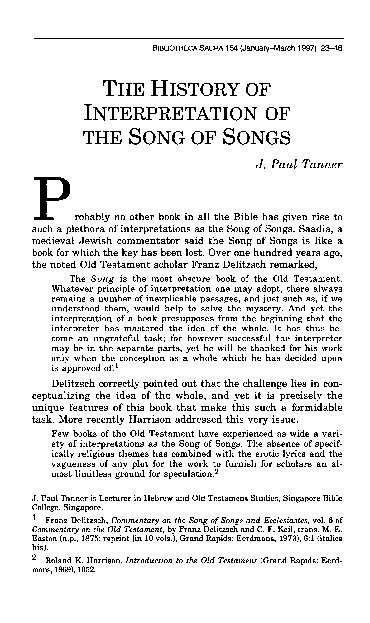 (PDF) The History of Interpretation of the Song of Songs | J. Paul Tanner - Academia.edu