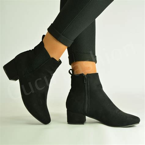 New Womens Ladies Low Block Heel Ankle Boots Zip Winter Casual Shoes Size Uk 3-8 | eBay