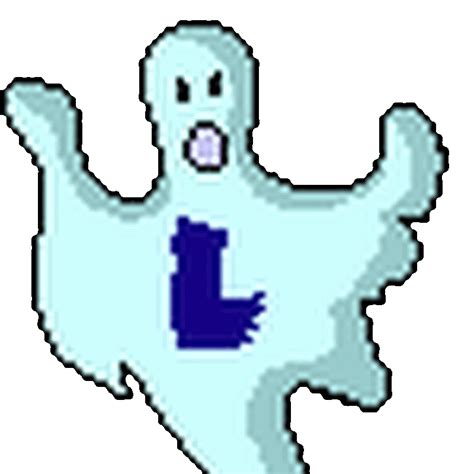 a pixellated image of a ghost with the letter l on it's chest