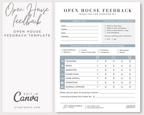 Open House Feedback Form Open House Signin Canva Template - Etsy