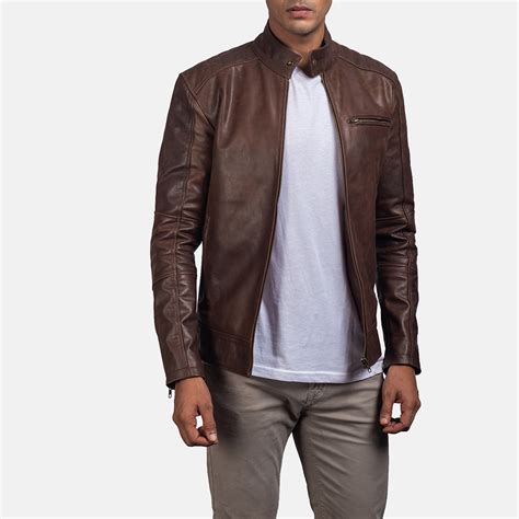 Mens Dean Brown Leather Biker Jacket