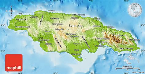 Physical Map of Jamaica