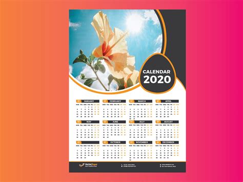 1 Page Calendar 2020 Template Design | Calendar design layout, Creative calendar, Calendar ...