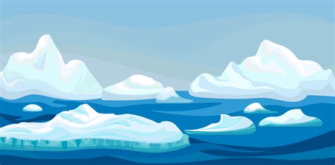 Cartoon arctic iceberg with blue sea, winter landscape. Scene game ...