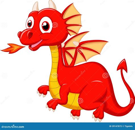 Cute red dragon cartoon stock vector. Image of dragon - 39147872