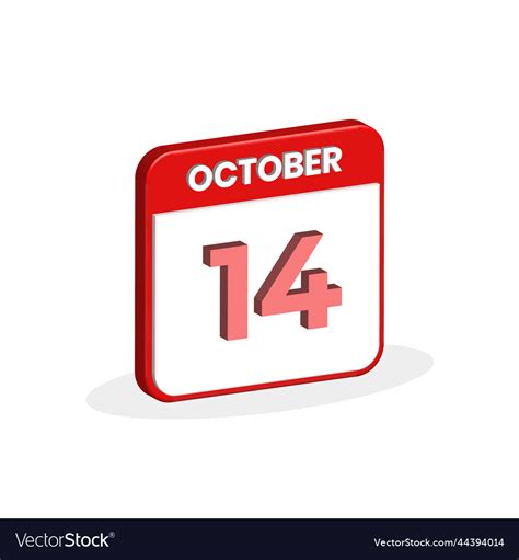 14th october calendar 3d icon 3d october 14 Vector Image