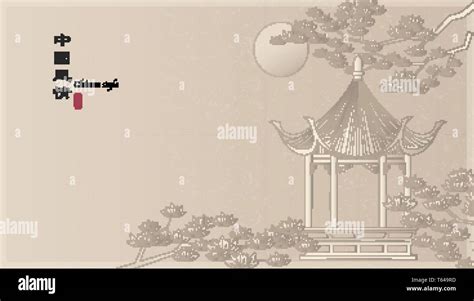 Elegant retro Chinese style background template countryside landscape of architecture pavilion ...