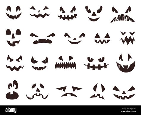 Scary halloween pumpkin faces silhouette, evil ghost eyes. Funny or spooky pumpkins mouths ...