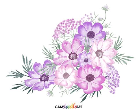 Pink and Purple Watercolor Flowers Clipart Set,Hand Painted Flowers,Watercolor Bouquets ...