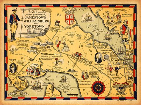 Map of Virginia 1607–1930 with Williamsburg, Jamestown, Yorktown