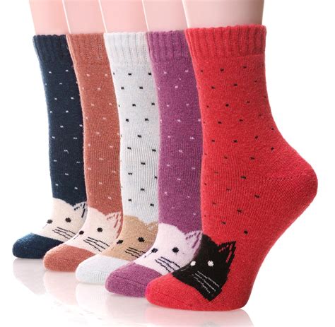 Womens Wool Socks Fuzzy Thick Heavy Thermal Winter Warm Cute Crew Socks Cat Dot 607569896718 | eBay