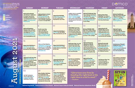 Children’s Activity Calendar: August 2021 - Ideas & Inspiration from Demco