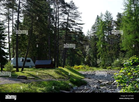 Campsite at Tyndrum next to river, Tyndrum, Scotland, UK Stock Photo ...