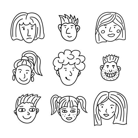 Vector doodle set people face. Line art hand drawn icons of human heads 11354827 Vector Art at ...