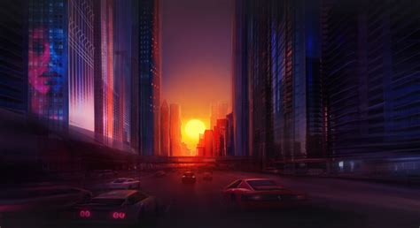 Digital Drawing. Sunset city on Behance