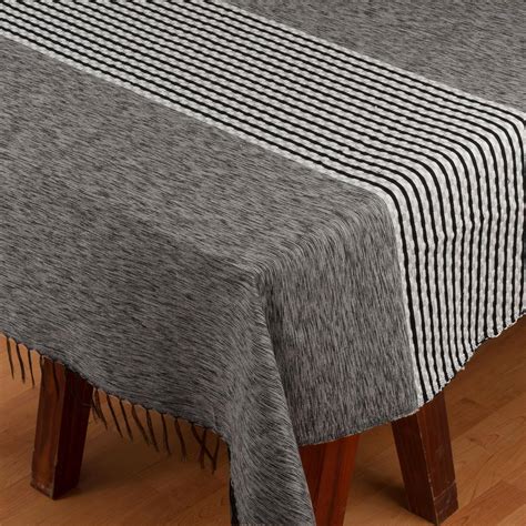 Woven Striped Grey Cotton Blend Tablecloth from Mexico - Shadow of a ...