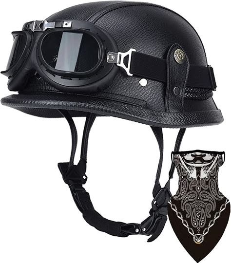 Buy SWSAL Motorcycle German Leather Half Face Helmet,100% DOTECE Approved Cap Half Shell ...