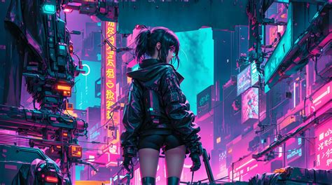 The neon-lit streets of a cyberpunk anime night city with this captivating 4K wallpaper 26481509 ...