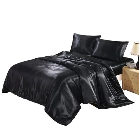 Aliexpress.com : Buy Solid Color Satin Faux Silk Bedding Set Black ...