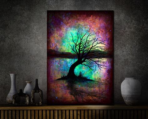 Art PAINTING Abstract Glow in the Dark Art Commission Tree Landscape Original Colourful Modern ...