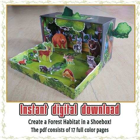 Printable Shoebox Diorama Kit. Create a Forest Habitat. Paper Craft for ...