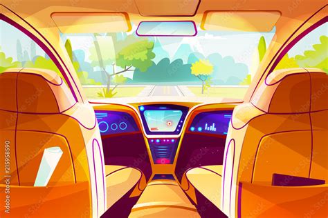 Car inside vector illustration of smart autonomous automobile Cartoon design of vehicle ...