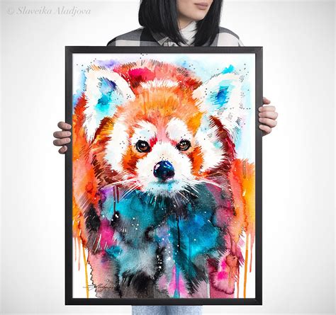 Red panda watercolor painting print by Slaveika Aladjova, art, animal, illustration, home decor ...