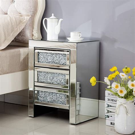 Mecor Mirrored End Table 3 Drawers Mirror Accent Side Table Silver ...