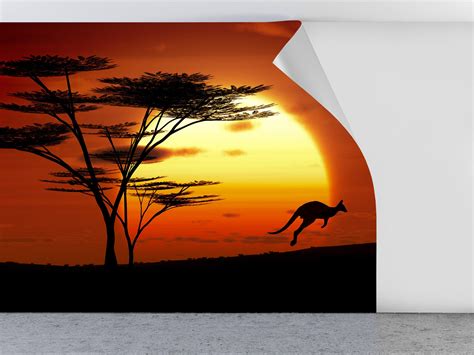 Australia Wallpaper Kangaroo Sunset Peel and Stick, Self Adhesive, Wall Mural, Removable ...