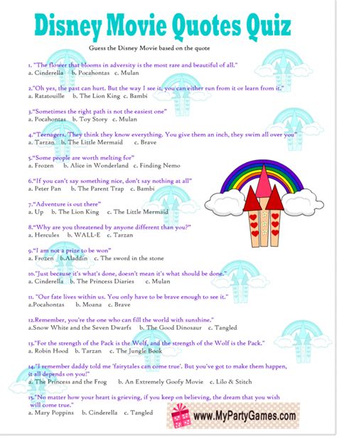 Free Printable Disney Movie Quotes Quiz