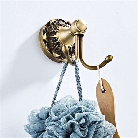 Antique Brass Bathroom Double Robe Hook Carved Rustic Door Coat Hooks Unique Decorative