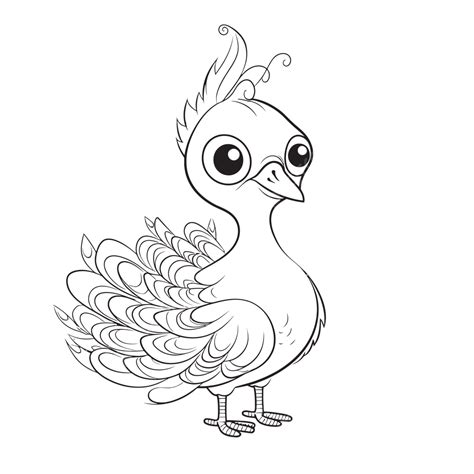 Cute Peacock With Long Feathers Coloring Page Outline Sketch Drawing ...