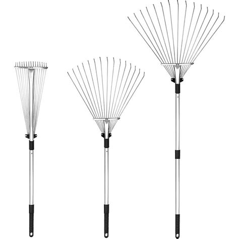 Adjustable Garden Leaf Rake - 24 in. to 63 in. Telescopic Metal Rake, Silver B08G4F7Z9X - The ...