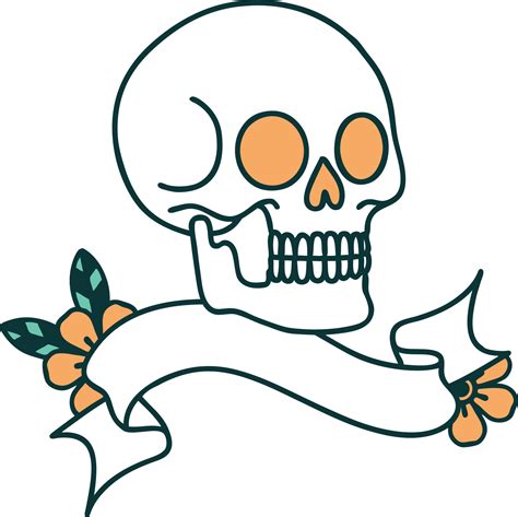 traditional tattoo with banner of a skull 12018768 Vector Art at Vecteezy