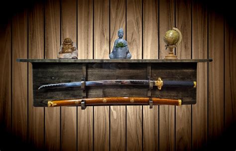 Ebony Sword Rack Display Shelf Wall Mount Katana Military, Unique Gift. FREE SHIPPING