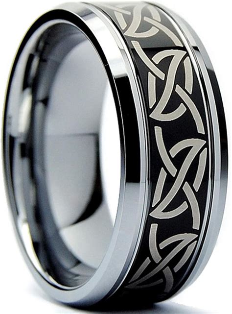 Metal Masters Co 9MM Mens Black Two Tone Tribal Tungsten Carbide Ring Wedding Band Sizes 8 to 13 ...