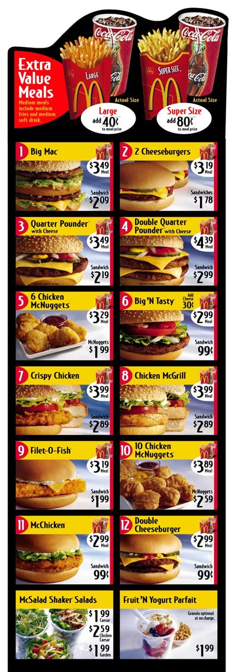 Mcdonalds Printable Menu