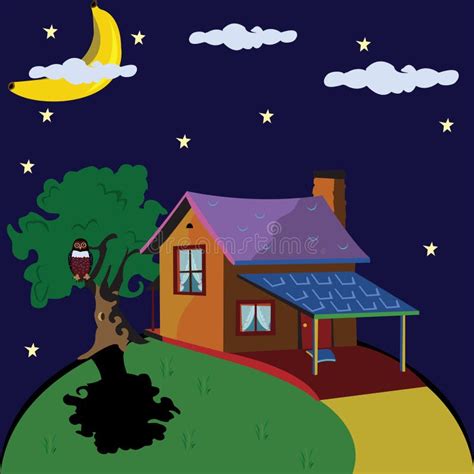 Lonely house at night stock vector. Illustration of real - 9281464