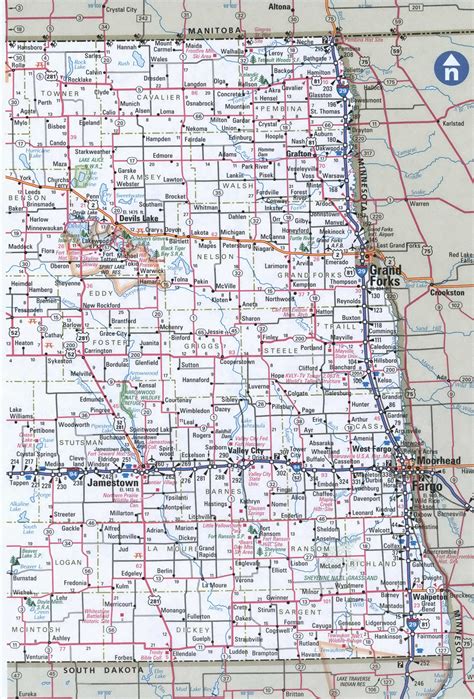 Map of North Dakota,Free highway road map ND with cities towns counties