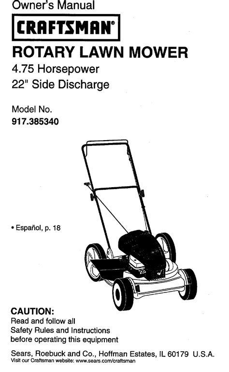 Craftsman 917385340 User Manual LAWN MOWER Manuals And Guides L0511303