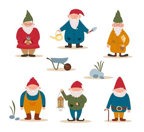 Premium Vector | A set of cartoon garden gnomes